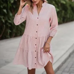 Casual Dresses Boho Plaid Shirt Dress Women Spring Autumn Long Sleeve Single Breasted Midi Loose Beach Daily Vestidos