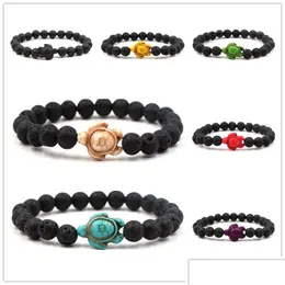 Charm Bracelets Tortoise Charms 8Mm Natural Black Lava Stone Beads Bracelet Essential Oil Per Diffuser Stretch Yoga Jewelry Drop Deli Dhism