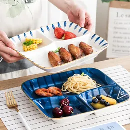 Plates Japanese Household Ceramic Grid Plate Dish Creative Three One Person Breakfast Tableware Set