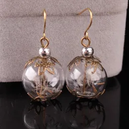 Dangle Earrings Natural Dandelion Drop Decorative Pierced Wire Clear Glass Ball Pendant Jewellery