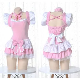 Seksowny zestaw Lolita śliczny różowy wzburzyć strój pokojówki japońska dziewczyna Cosplay seksowne kostiumy codzienny fartuch jednolity zestaw spódnic Kawaii koszula nocna 230710