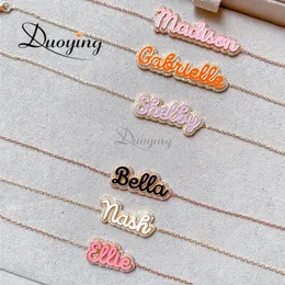 Pendant Necklaces Duoying Personlized Pave Outline Enamel With Zirconia Nameplate Gold Plated Choker For Women Jewelry Gift Custom Necklace 230710