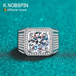 KNOBSPIN 5ct D kolor Moissanite pierścień 925 Sterling Sliver Plated 18k wieczność zespół Hip Hop pierścienie dla człowieka Party musujące klejnoty