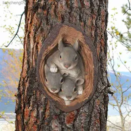 Squirrel Tree Hugger Yard Art Outdoor Tree Hole Statues Tree Face Decor Novity Garden Decoration Outdoor Yard Art Escultura L230620