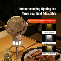 Elektriska fläktkameror Kontrollera stativet utomhus camping LED -lampa Elektrisk fläkt USB laddningsbar bärbar auto roterande tält tak luftkylfläkt