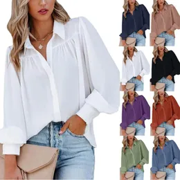 Mäns casual skjortor kvinnors blus 2023 sommarlånga lanthylsa chiffong skjorta lös knapp-up damer toppar vintage elegant streetwear