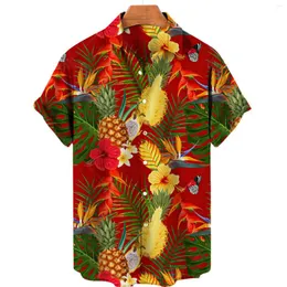 Camicie casual da uomo con risvolto largo, polsini a maniche corte, bottoni, camicia floreale stile porto, spiaggia di sabbia, maglietta estiva hawaiana