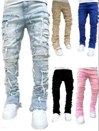 2023 męskie dżinsy męskie spodnie Stretch Skinny Sticker Denim prosta rurka Casual Slim Fit męskie spodnie