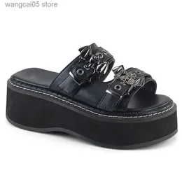 Pantofole GIGIFOX 2021 Marca Nero Gothic Vampire Cosplay Comodo Suola Tacchi Sandali Della Piattaforma di Modo di Estate Scarpe Da Donna Pantofola All'aperto T230711