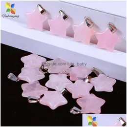 Amuletos Colar de Cristal de Quartzo Rosa Pedra Natural Pingentes Estrelas Moda Contas Para Fazer Jóias Faça Você Mesmo Pedras Preciosas Entrega em Gota Findin Dhsd2