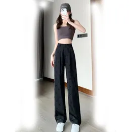 Spring Designer high-end women's pants Fashion casual Wide leg Ice Silk High waist straight pants Luxury Asian size S-4XL