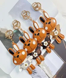 Rabbit Key Chains Rings Accessories Cute Brown White Flower Leather Car Keyrings Holder Fashion Gold Bag Keychains Jewelry Cartoon6747329