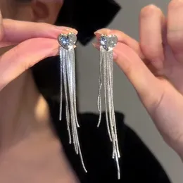 Stud Fashion Liquid Metal Love Tassel Dangle Earrings For Women Girls Two Wear Long Charm Drop Earring Boucle Oreille Fine Jewelry 230710