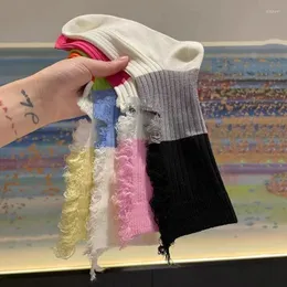 Calzini da donna in cotone strappato gotico a metà tubo tagliato a mano in pile lavorato a maglia punk accessori di abbigliamento Harajuku