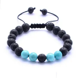 Charm Bracelets 8Mm Natural Turquoise Black Lava Stone Bead Weave Aromatherapy Essential Oil Diffuser Bracelet For Women Men Jewelry Dhnur