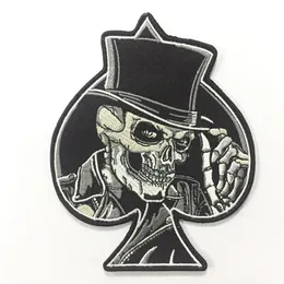 Quality Spades Top Hat Skull Embroidered Iron On Patch Motorcycle Biker Club MC Front Jacket Vest Patch Detailed Embroidery S277G