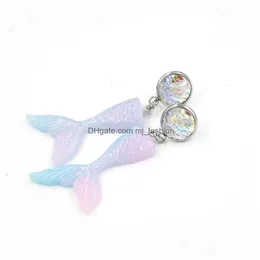 Stud Fashion Resin Druzy Drusy Earrings Stainless Steel Mermaid Handmade For Women Jewelry Drop Delivery Dhefs