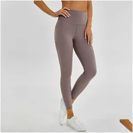 Roupa de Yoga L-85 Naked Material Feminino Cor Sólida Esportes Leggings para Ginásio Cintura Alta Elástica Fitness Feminino Meia-calça Treino Dr Dhadc