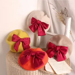 Hats Infant Kids Baby Girls Berets Solid Candy Color Big Bowknot Fashion Daily Party Wear Retro Caps Accessories For 2-6T