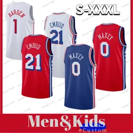 Männer Kinder Embiid Basketball Jersey Custom 3XL Joel Embiid James Harden Montrezl Harrell Tobias Harris Tyrese Maxey Springer Herren Jugend genäht Weiß Rot City Neu