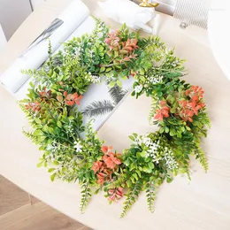 Flores Decorativas 1PC 38CM Simulação Garland Jiuli Folhas Milangrass Parvus No Círculo Porta Fundo Parede Pingente Fecorativo