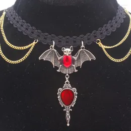 Pendant Necklaces Gothic Dark Wind Ancient Night Elf Bat Blood Color Devil Mirror Tassel Necklace Female Factory Wholesale VGN010