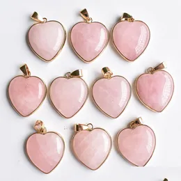 Charms Natural Stone 25Mm Heart Love Rose Quartz Pendants Chakras Gem Fit Earrings Necklace Making Assorted Drop Delivery Jewelry Fi Dh9Nt