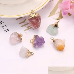 Charms Natural Crystal Irregar Rough Stone Pendants Rose Quartz Amethyst Pendant For Necklace Jewelry Drop Delivery Findings Componen Dhq2J