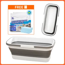 Bathroom Sinks Folding Basin Foldable Mop Bucket With Double Handle Folding Washbasin For Cleaning Portable Washing High-Capacity Bucket 230710