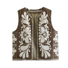 Abiti Traf stampato Boho gilet donna corto gilet senza maniche per le donne 2023 vintage chic ed elegante giacca donna gilet cappotti corti