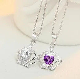 2020 Ny ankomst 925 Sterling Silver smycken Österrikisk Crystal Crown Wedding Purplesilver vattenvåg halsband7994592