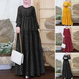 Ethnic Clothing Bohemian Dot Print Middle East Dubai Turkey Muslim Dress Casual Elegant Gown Holiday Party Ruffled