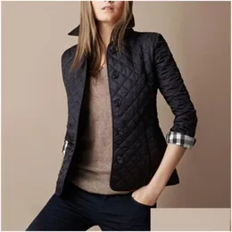 Vente en gros de vestes pour femmes - Manteau d'automne d'hiver pour femmes Mode Coton Slim Style britannique Plaid Quilting Rembourré Parkas Drop Deliv Dhr0C