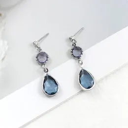 Brincos pendentes elegantes e elegantes em forma de gota incrustados azul cristal pedra pingente roxo transparente strass feminino jóias de glamour