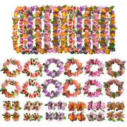 Decorative Flowers Hawaiian Beach Leis Necklace Artificial Summer Flower Wreath Garland Wedding Birthday Decoration