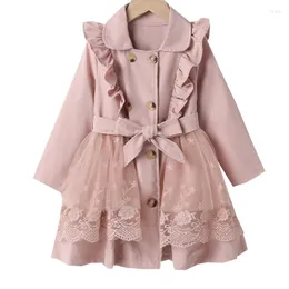 Manteau Fille Coupe-Vent Trench Printemps Mode Épissage Maille Mi-Flux Long Volants Vêtements pour enfants Vêtements