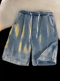 Herrshorts Sommar Herr Casual Jeans Enkelt dragsko Knälängd Kort jeansbyxa Blå Svart Bermuda För Herr Solid