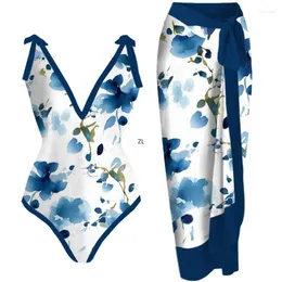 Etniska kläder Bikini Bodysuit Badkläder Kvinnor Med Kjol Baddräkt Sommar Ruffle Splice Print Beachwear Holiday Cover Ups Outfits