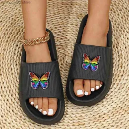 Slippers Women Cartoon Butterfly Decor Beac Summer Casual Soft Comfy Platform EVA Slides Non-slip Home Bathroom Men 2023 Shoes T230711