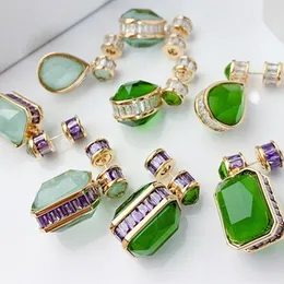 2023 New Courtly-style Geometric Colorful Gem Stud Earrings Women Brand 3A Zircon High end Earrings Charm Female s925 Silver Earrings Wedding Jewelry Accessories