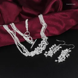 Kolye Küpe Seti Charm 925 Damgalı Gümüş Fine Multi-Line Pubsel Boncukları Kadın Moda Partisi Düğün İyi Hediyeler Takı