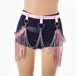 Arbeitskleider Punk-Look Harajuku Strumpfgürtel für Frauen Set Metallkette Harness Bondage Top Käfig BH Quaste Rock Streetwear Rave Party