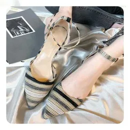 Dress Shoes Woman Sexy Pumps Colorful Stripe High Heels Ankle Buckle Fashion Pointed Toe Square Heel Female Party Single Shoe