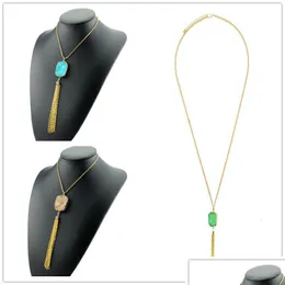 Pendant Necklaces Fashion Druzy Drusy Necklace Gold Plated Irregar Faux Stone Tassel Long For Women Bohemia Jewelry Drop Delivery Pen Dhnma