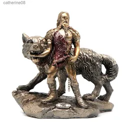 Norse God Tyr와 Fenrir Bronze Resin Finish Statue Home 장식의 결합 L230711