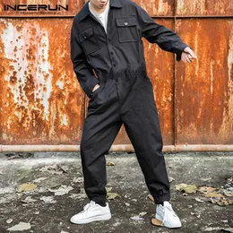 Spodnie męskie INCERUN moda męska kombinezony Cargo kombinezon Punk Style kieszenie 2023 workowate jednokolorowe pajacyki z długim rękawem Streetwear 230711