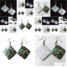 Charm Women Dangle Earrings Jewelry Paua Abalone Checkered Rhombus Natural Shells Earring Handmade Gem Stone 5 Pairs Drop Delivery Dhnbs