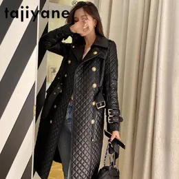 Jeans Tiyane Trench da donna Autunno Primavera 100% giacche in vera pelle Cappotto di pelle di pecora moda con cintura Casaco Feminino Gmm830