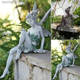 Estatua de hada sentada, adorno de resina para jardín, escultura de porche, patio artesanal, paisajismo para decoración de jardín y hogar, Dropshipping L230620
