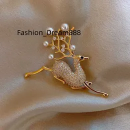 2022 Christmas Moose Diamond Guld Ren Form Party Broscher Dam Smycken Present Brosch